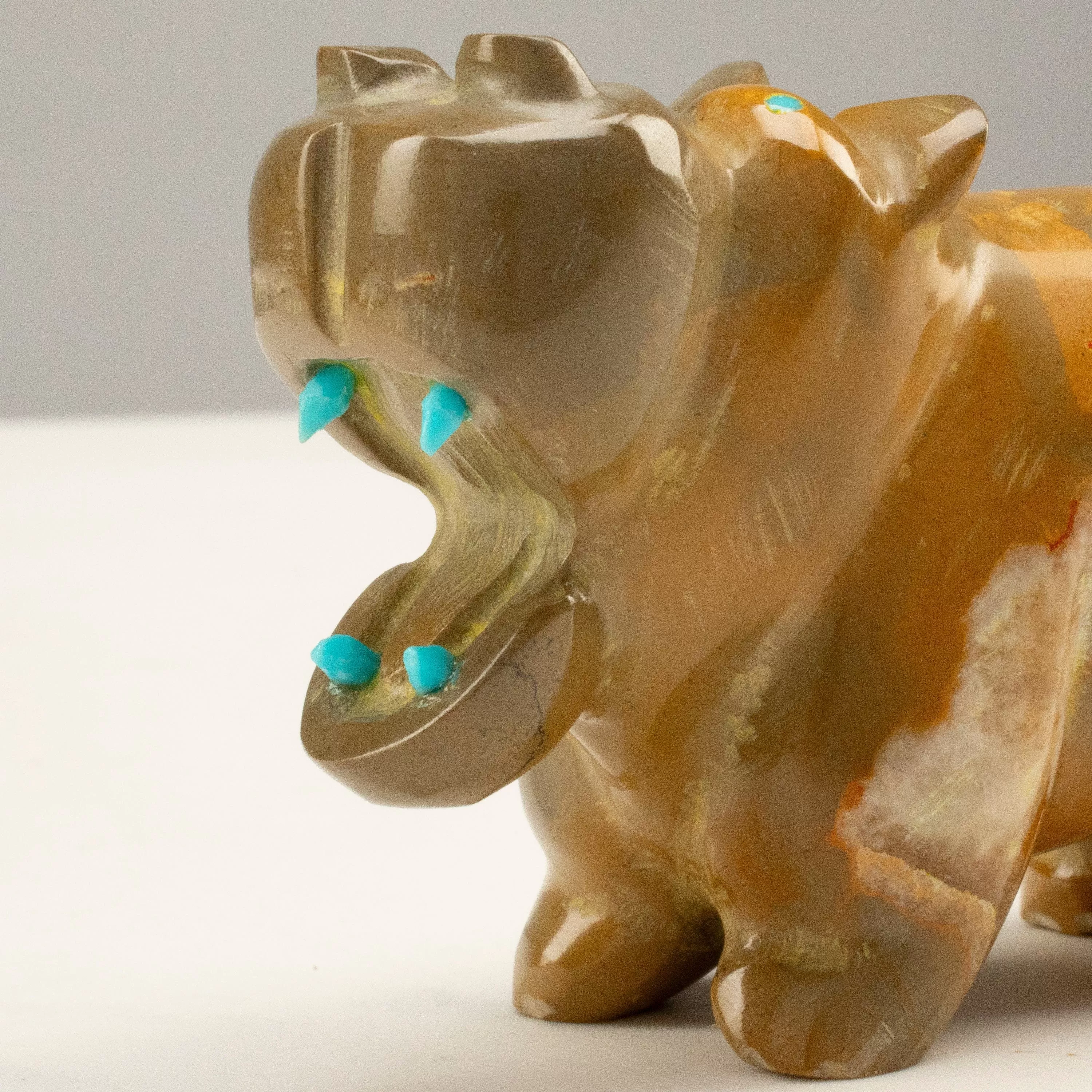 Enrike Leekya Zuni Rock and Turquoise Handmade Fetish Hippo Carving