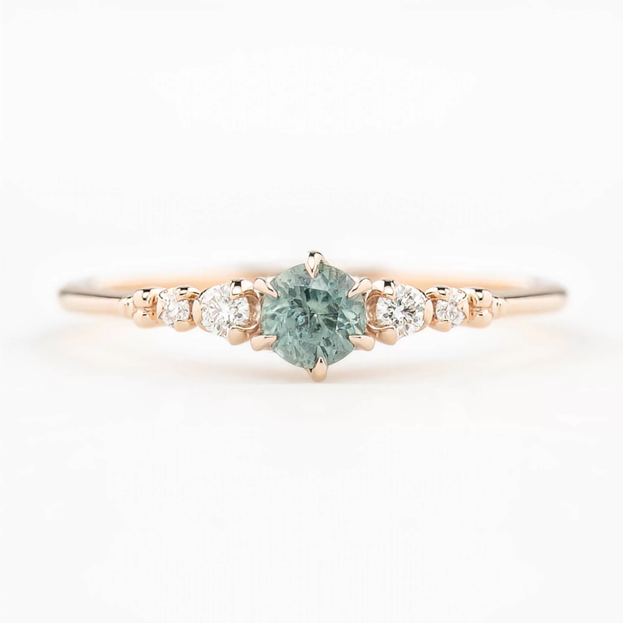 Estel Fleur Ring 4mm 0.30ct Light Blue Green Montana Sapphire 14K Rose Gold