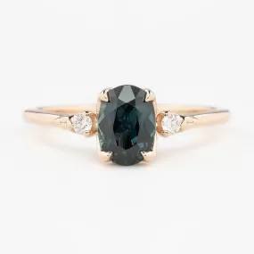 Estel Ring 1.32ct Teal Blue Oval Queensland Sapphire, 14K Rose Gold (One of a kind)