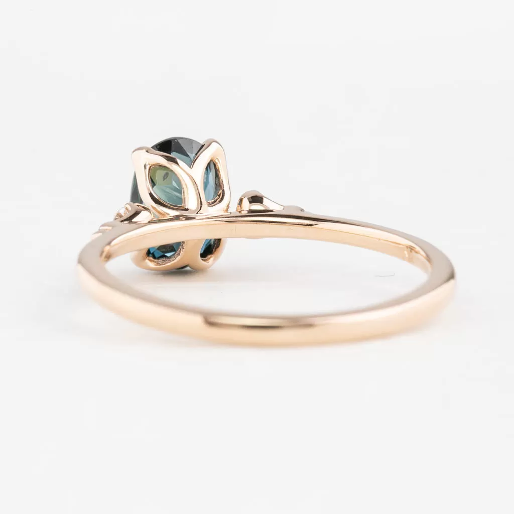 Estel Ring 1.32ct Teal Blue Oval Queensland Sapphire, 14K Rose Gold (One of a kind)