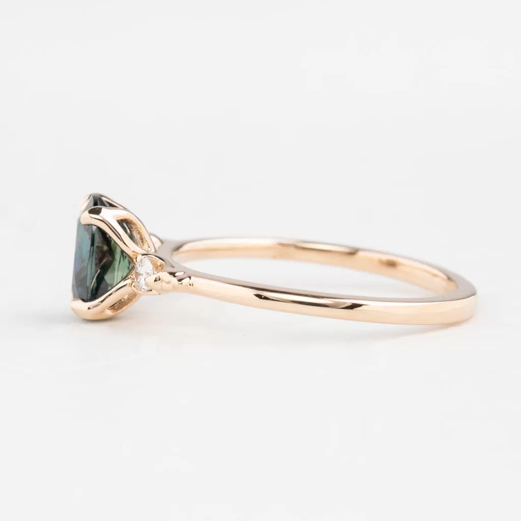 Estel Ring 1.32ct Teal Blue Oval Queensland Sapphire, 14K Rose Gold (One of a kind)