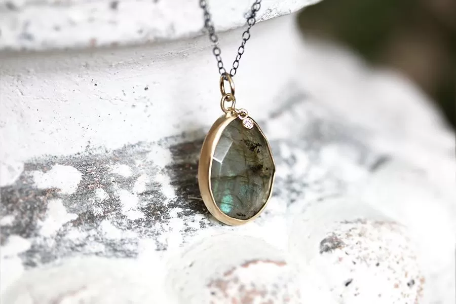 Faceted Labradorite and Diamond Necklace