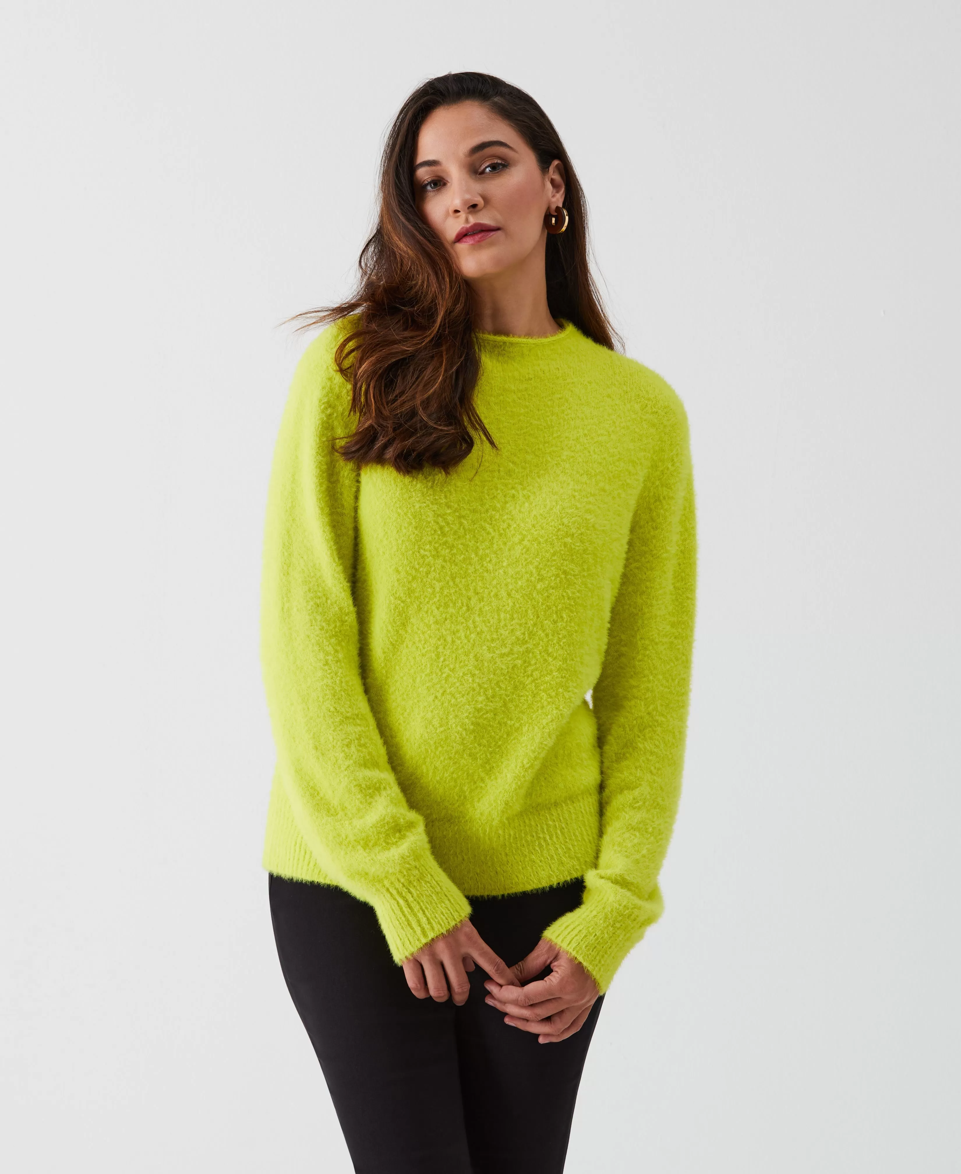 Faux Hair Mock Neck Sweater