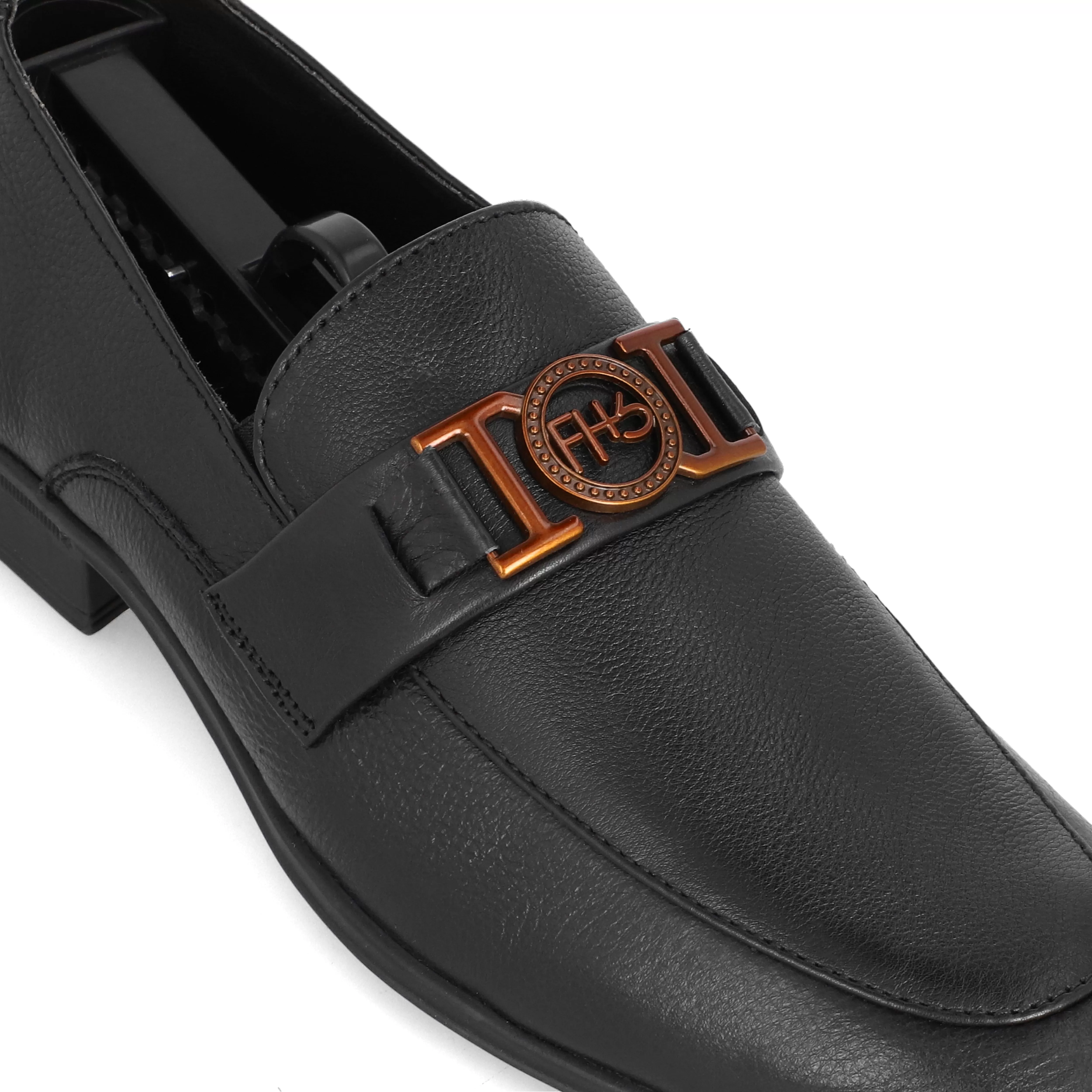 FHS Golden Buckled Loafers-Black