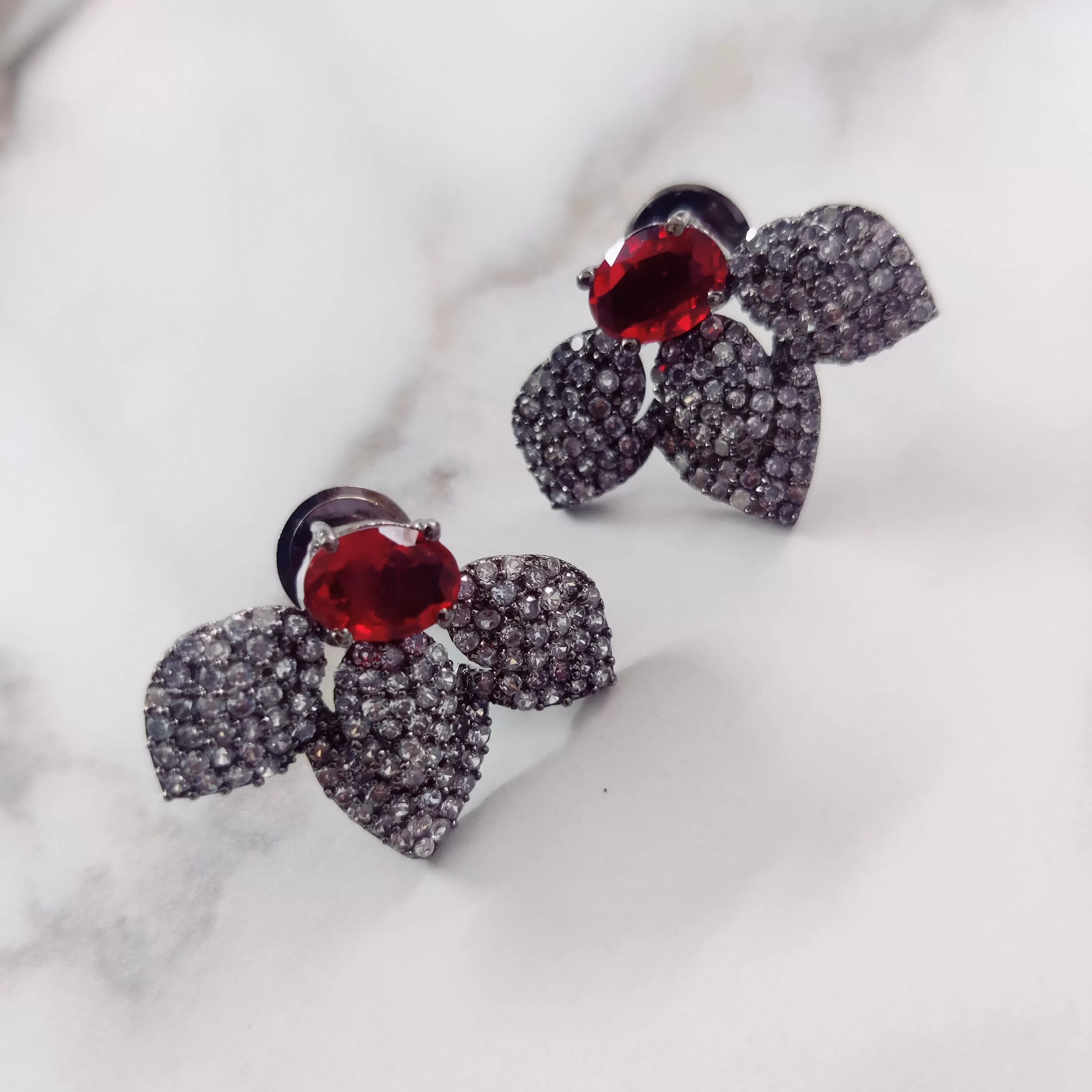 Fiery Red-White Black Plated Studs