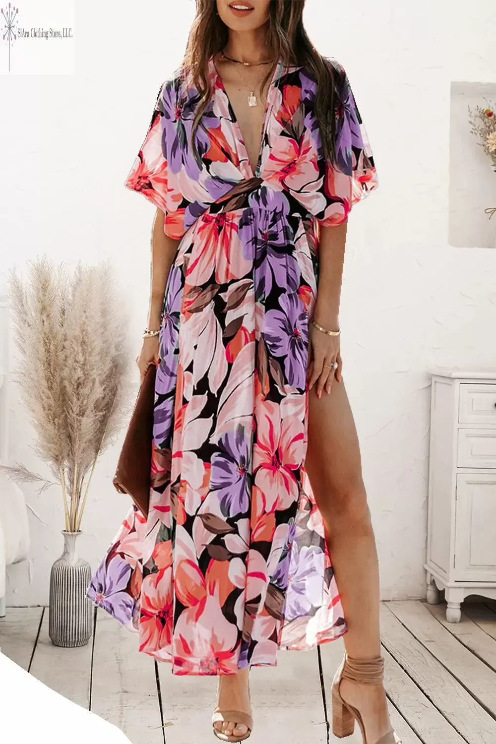 Floral Midi Dress Short Sleeves