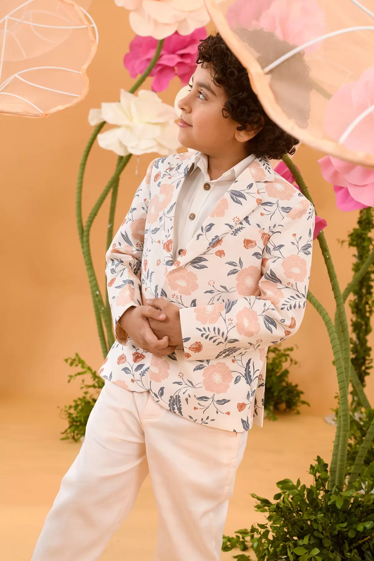 Flower Constellation- Printed Cotton Satin Blazer For Boys