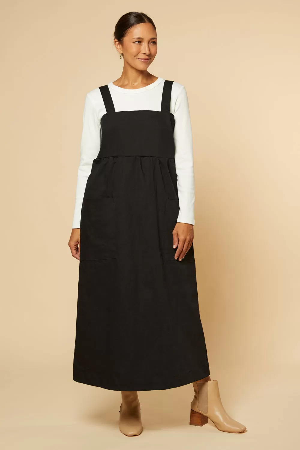 Francesca Denim Pinafore Dress in Black