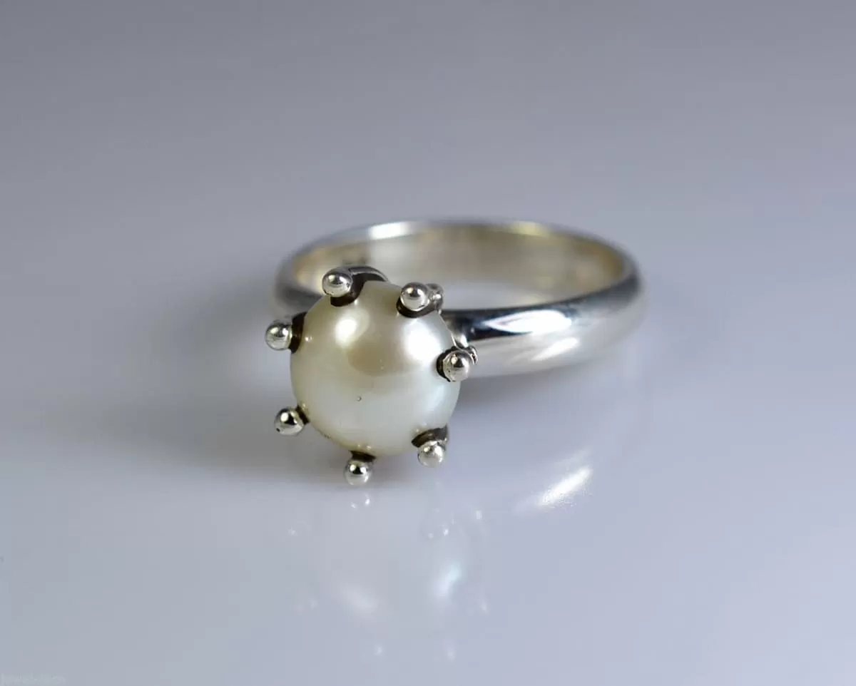 Freshwater Pearl 925 Sterling Solid Silver Handmade Ring for Women