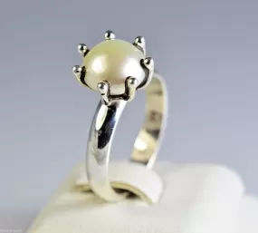 Freshwater Pearl 925 Sterling Solid Silver Handmade Ring for Women