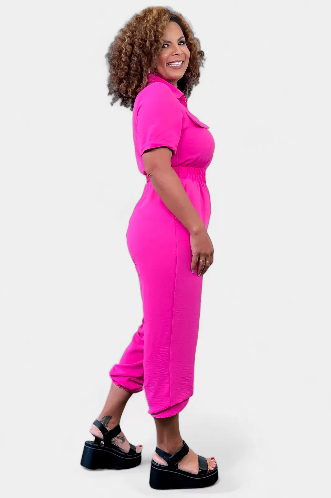 Fuchsia Front Zipper Jumpsuit