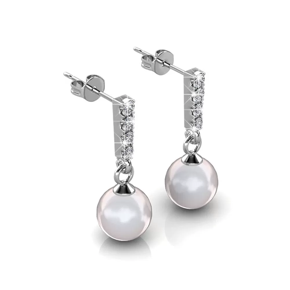 Gabrielle 18k White Gold Simulated Pearl Drop Earrings