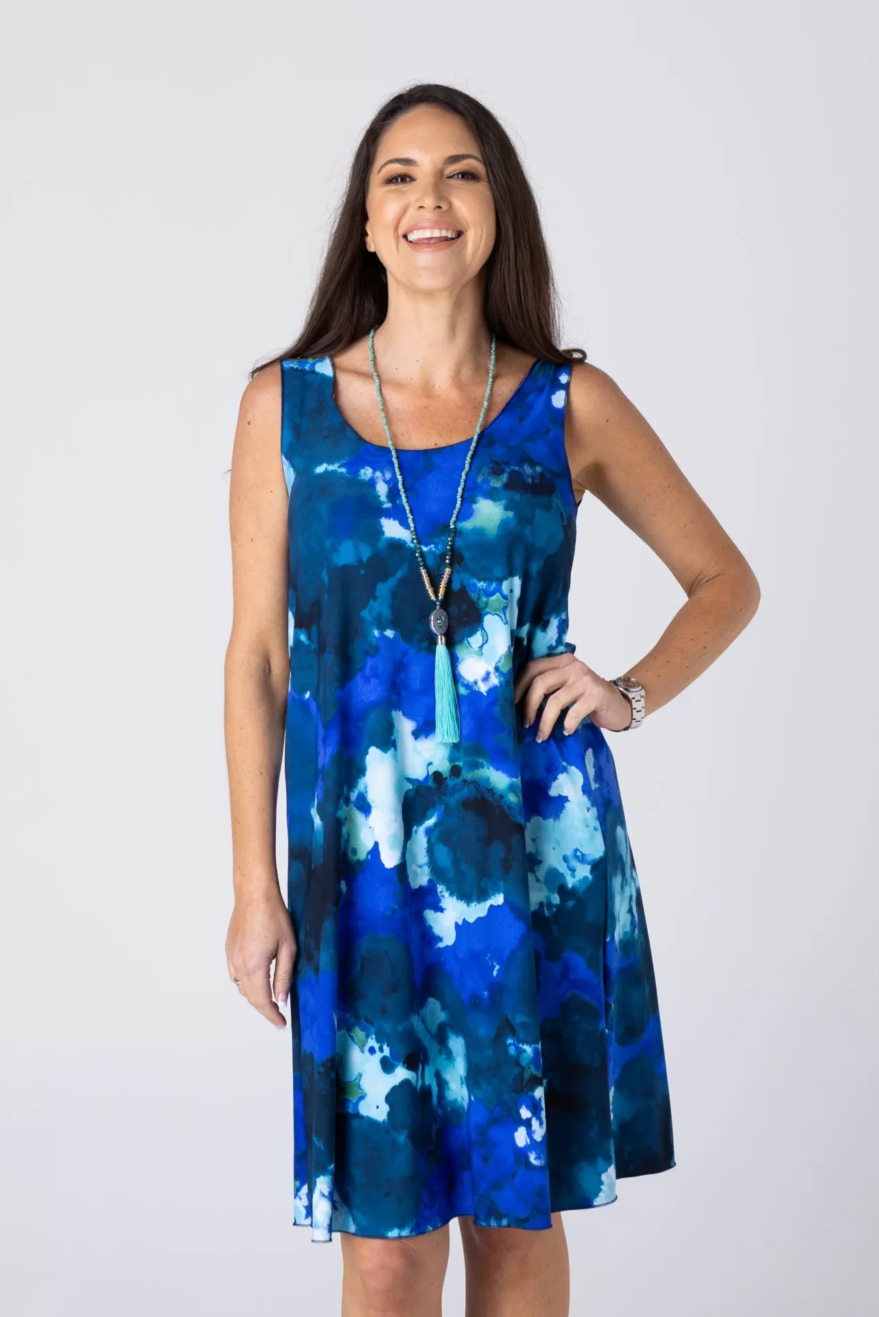 Galaxy Print Jersey Sleeveless Dress