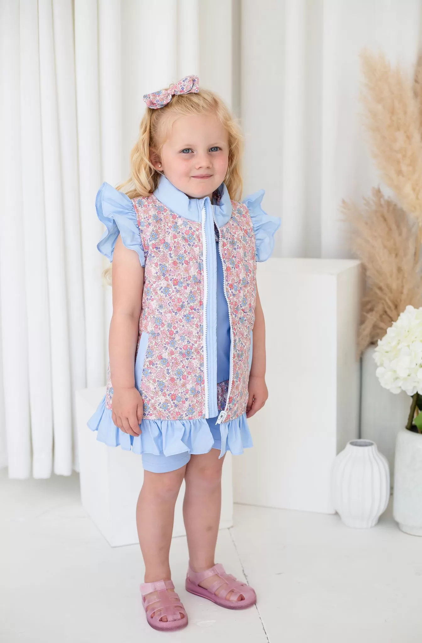 Girls Blue Ditsy Vest and Short Loungewear Set