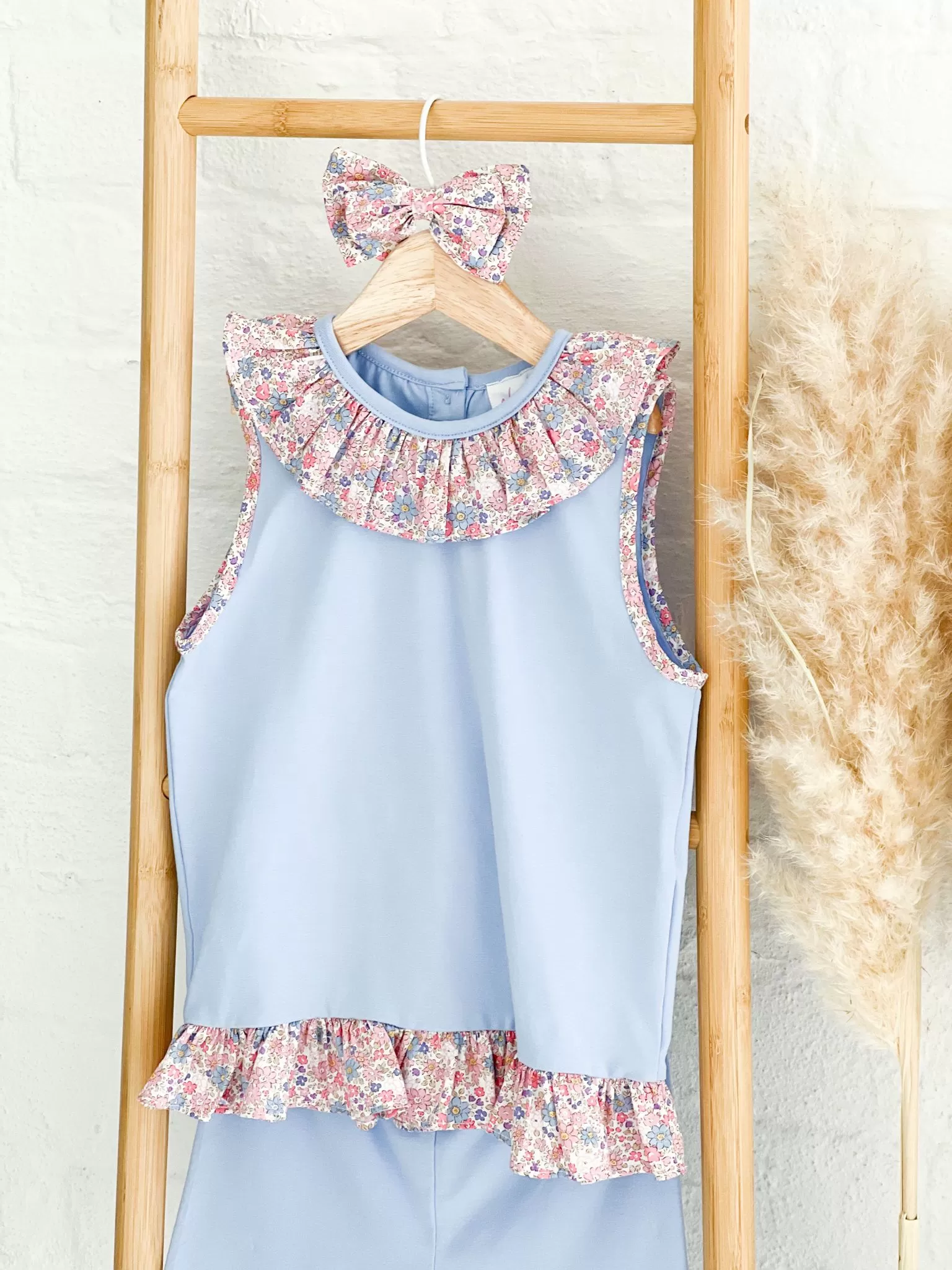 Girls Blue Ditsy Vest and Short Loungewear Set