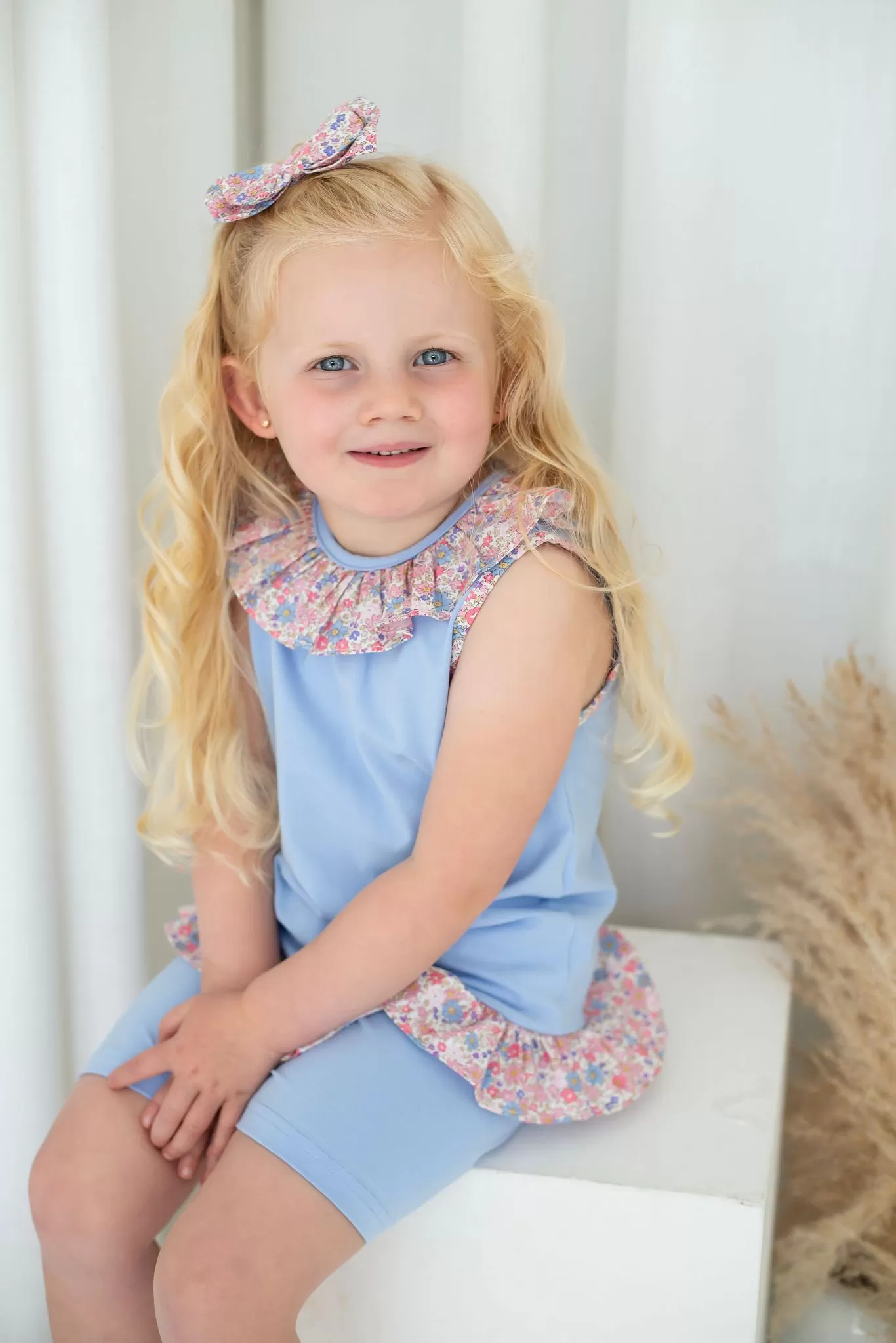 Girls Blue Ditsy Vest and Short Loungewear Set