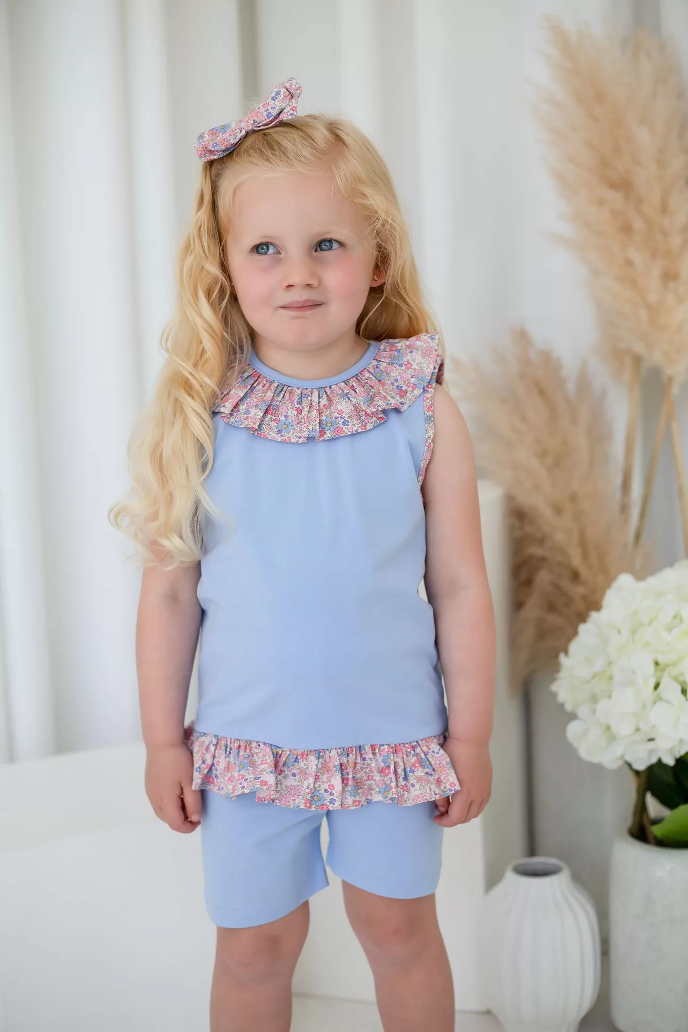 Girls Blue Ditsy Vest and Short Loungewear Set