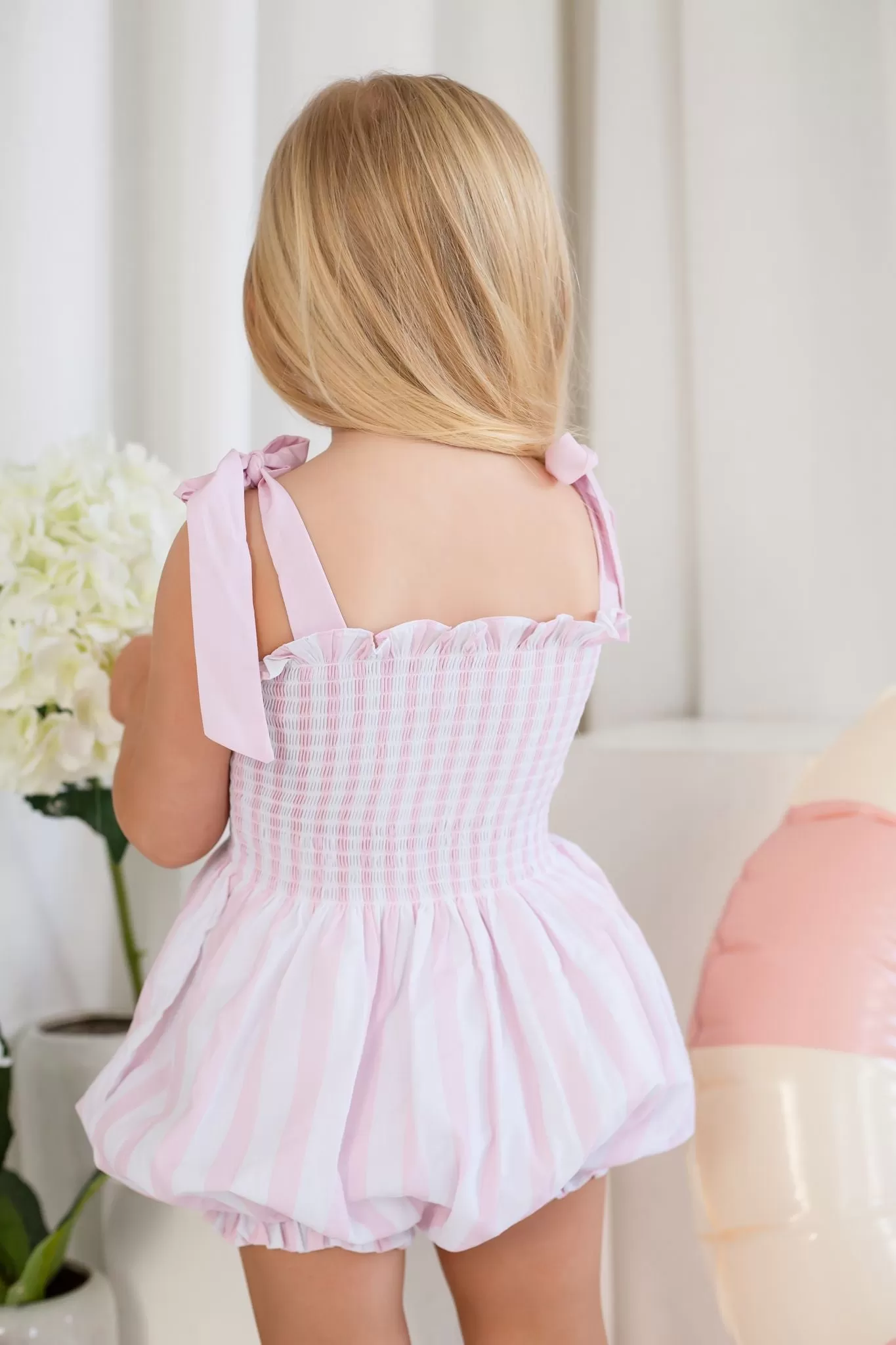 Girls Pink Candy Stripe Bubble Romper