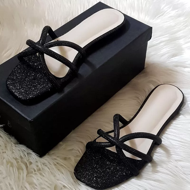 Glitter Rhinestone Flat Slipper Sandal