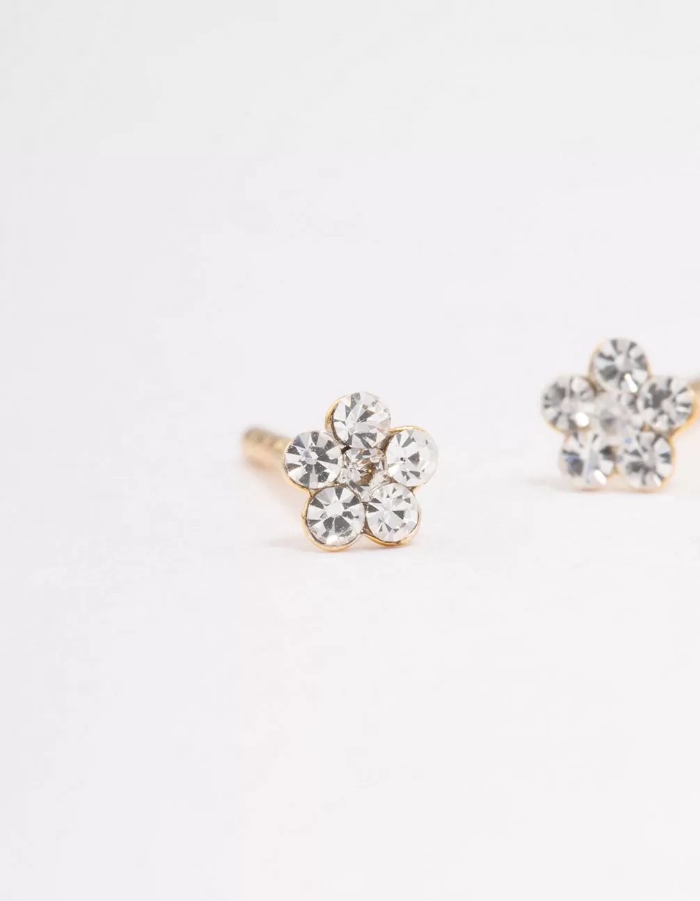 Gold Plated Sterling Silver Diamante Flower Stud Earrings