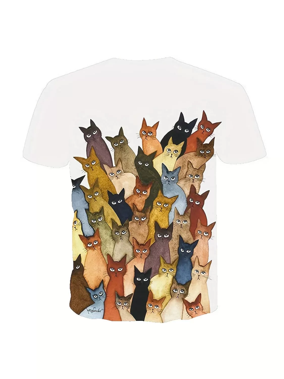 Graphic Cat Print Women's T-shirt with Shoulder Cut-outs