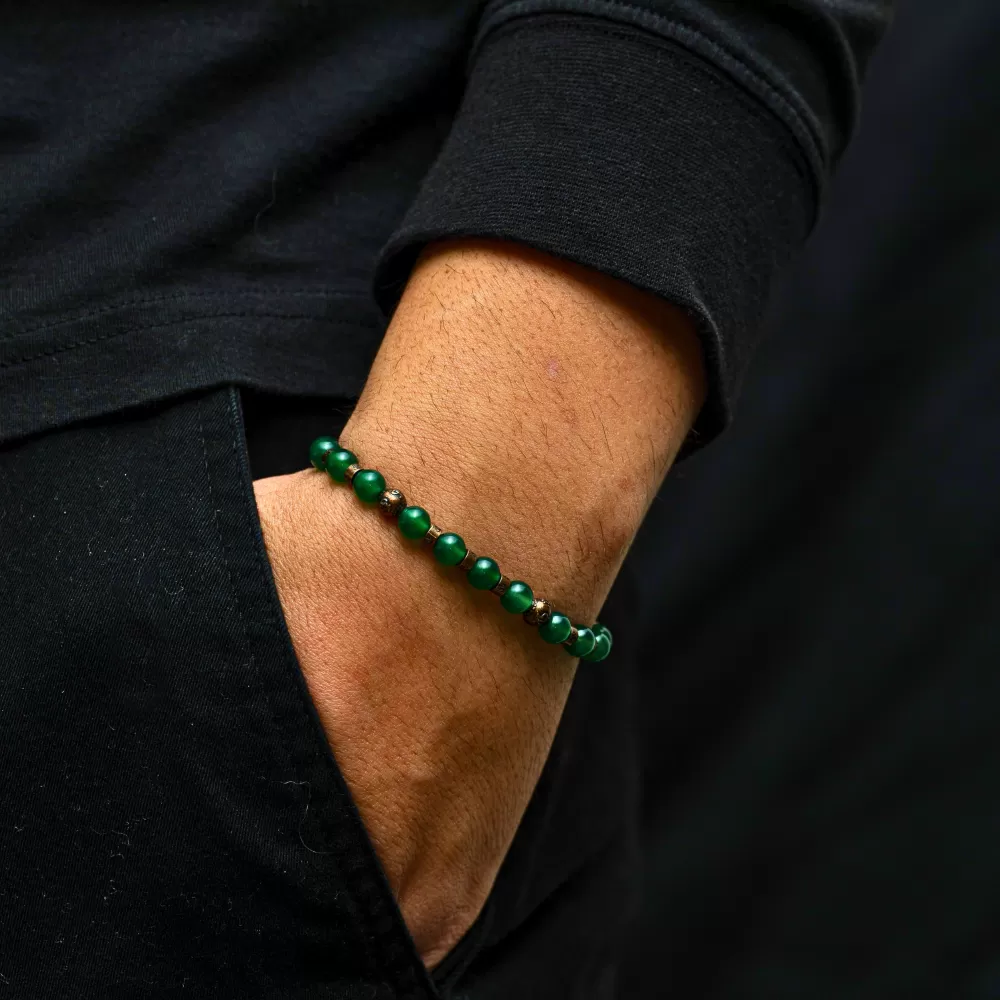 Green Bead Bracelet - Gold