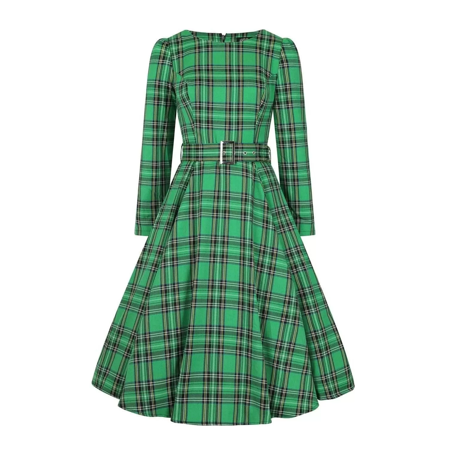 Green Tartan Long Sleeve Burns Night & Rockabilly Style Swing Dress