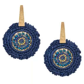 Hand Crocheted and Beaded Earrings - Navy Blue