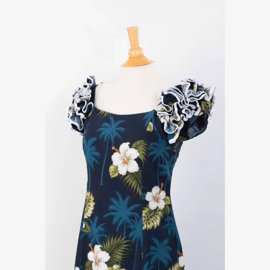 Hibiscus and Palm Tree Family Matching Gorgeous Ruffle Hawaiian Dress