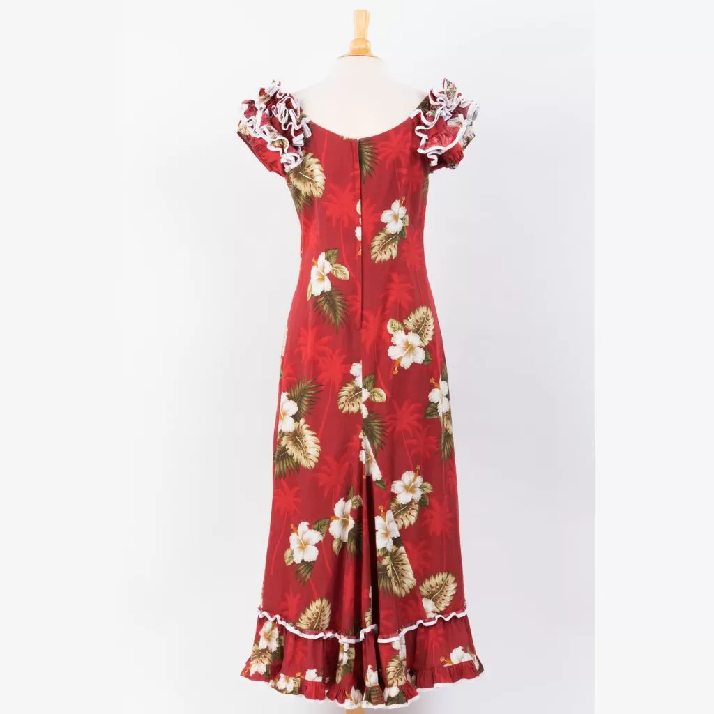 Hibiscus and Palm Tree Family Matching Gorgeous Ruffle Hawaiian Dress