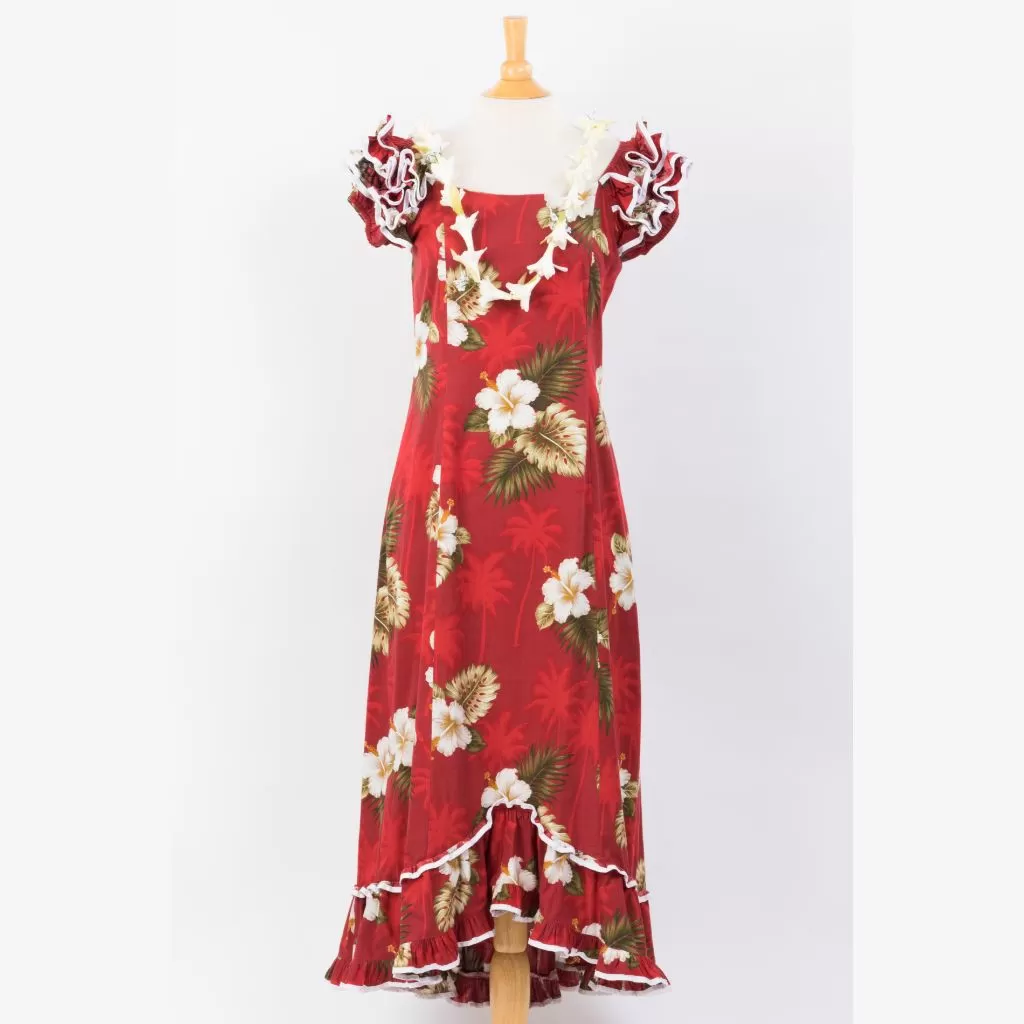 Hibiscus and Palm Tree Family Matching Gorgeous Ruffle Hawaiian Dress