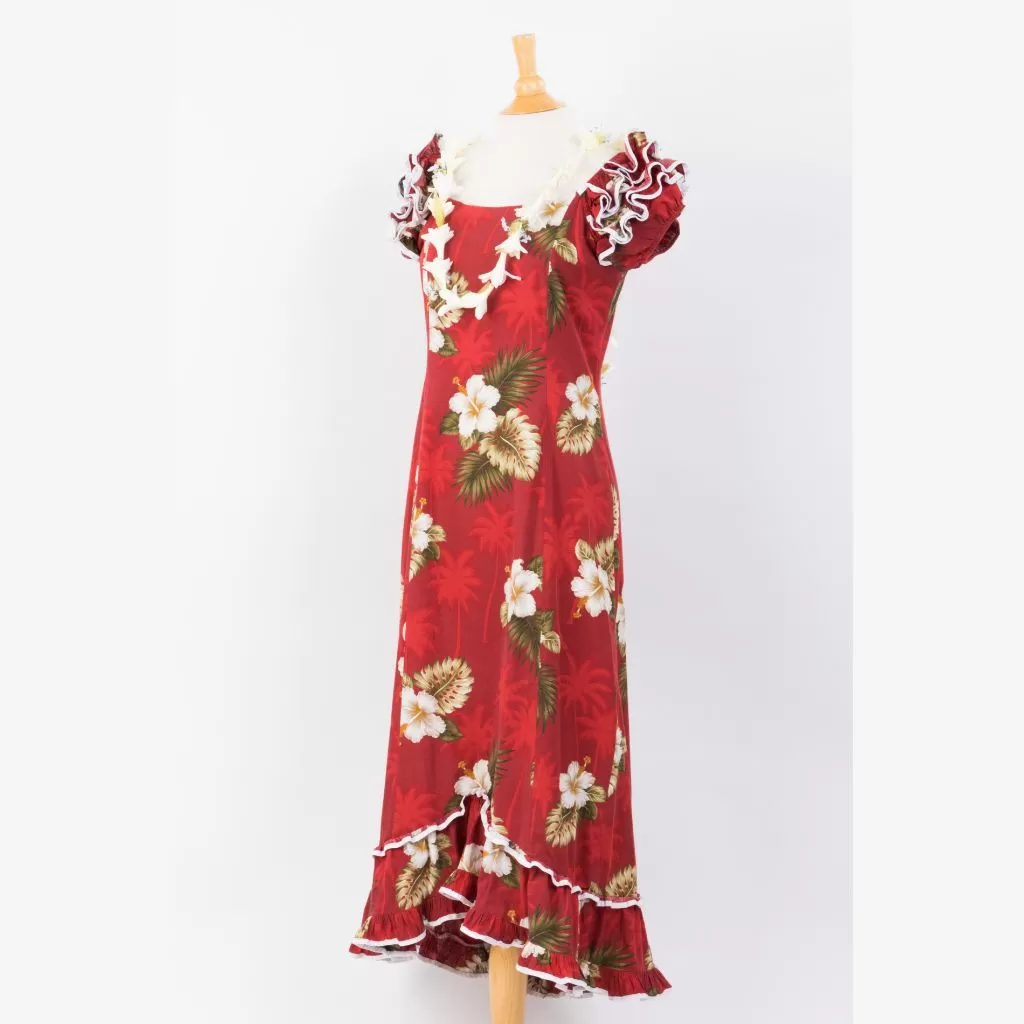 Hibiscus and Palm Tree Family Matching Gorgeous Ruffle Hawaiian Dress