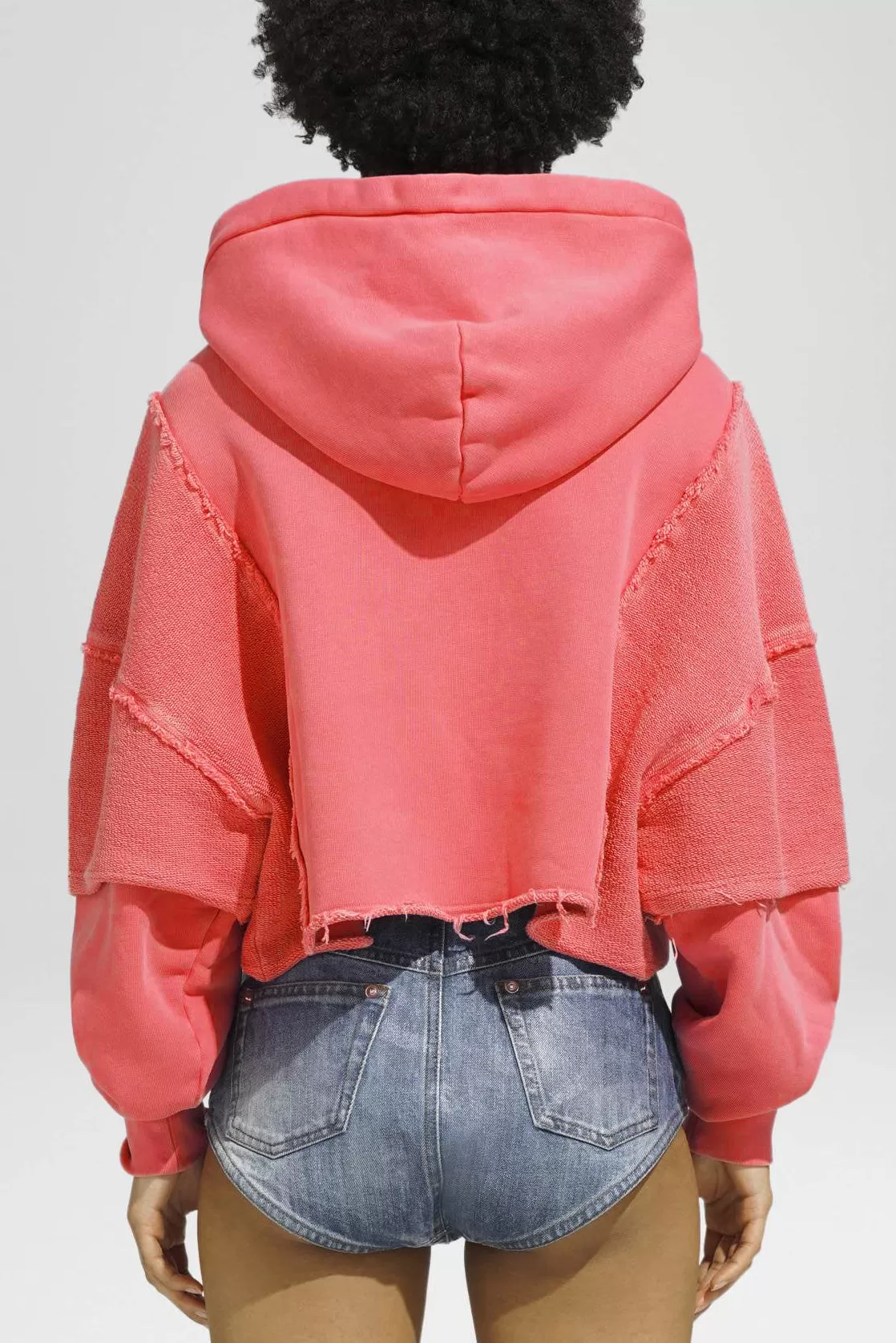 Hoodie Crop Double Pockets in Candy Pink