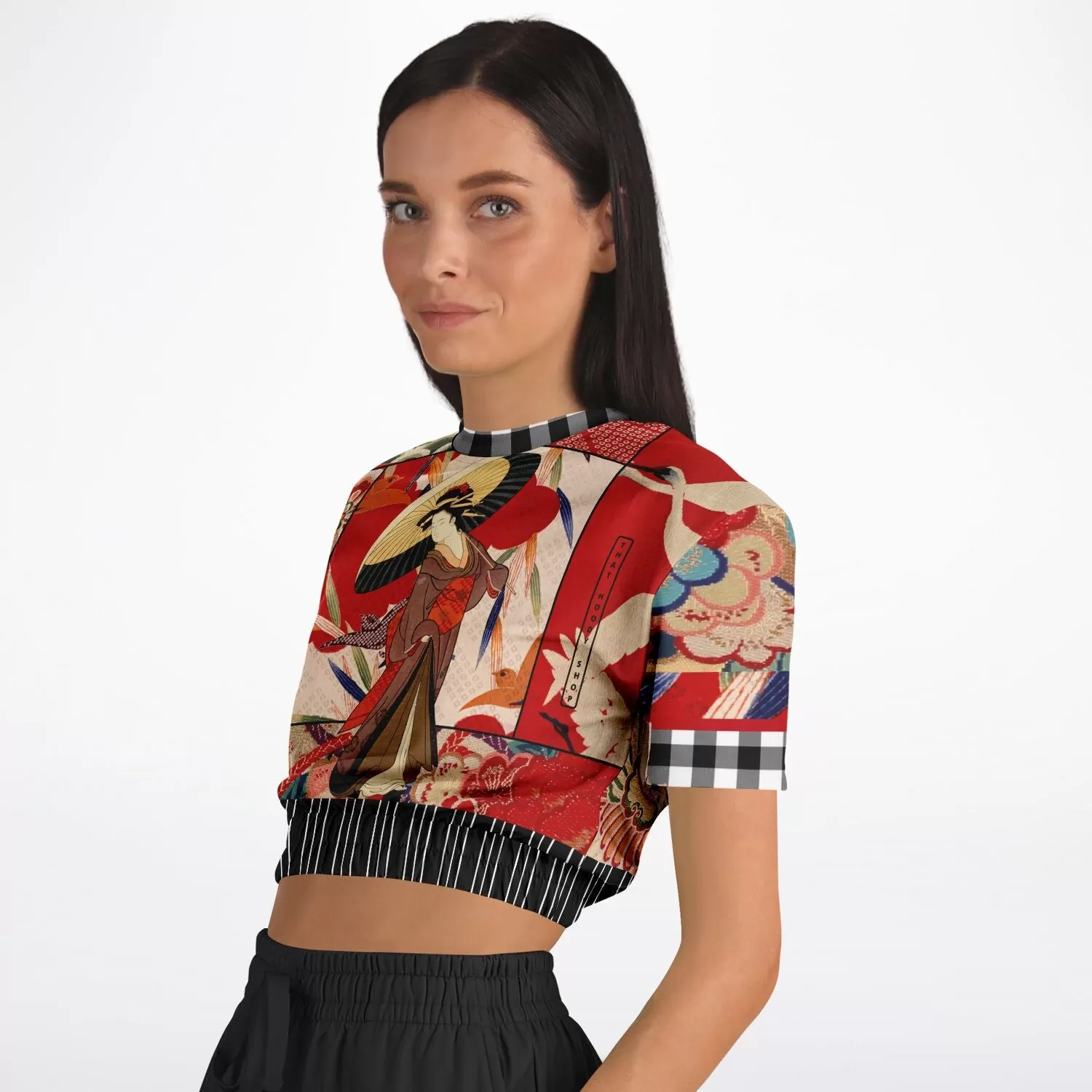 I Am Geisha Short Sleeve Cropped Eco-Poly Sweater