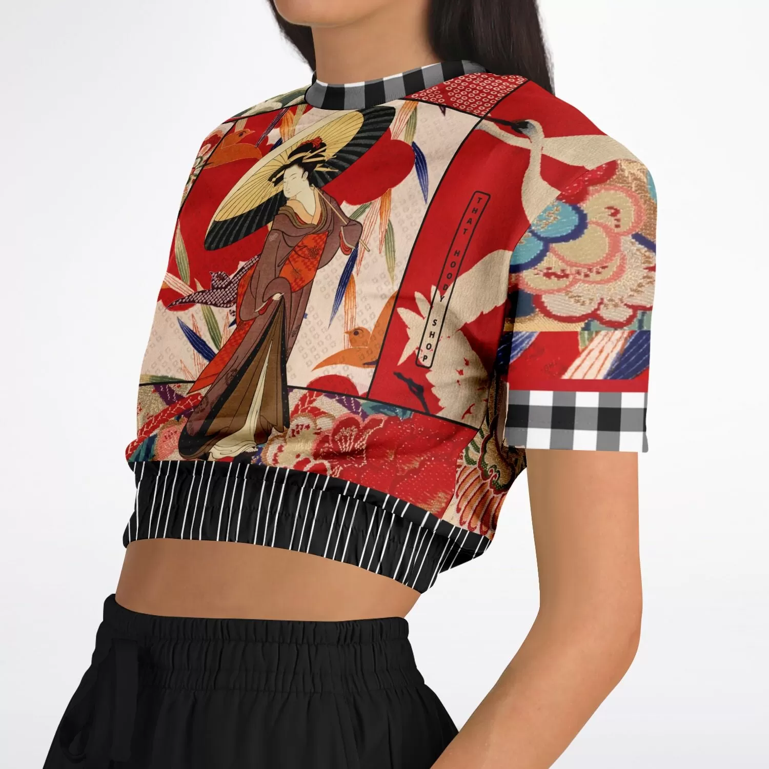 I Am Geisha Short Sleeve Cropped Eco-Poly Sweater