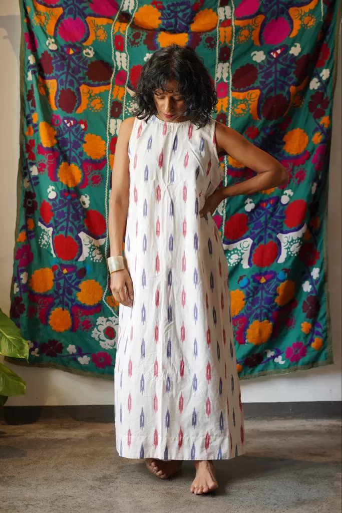 Ikat Cotton Back V Dress