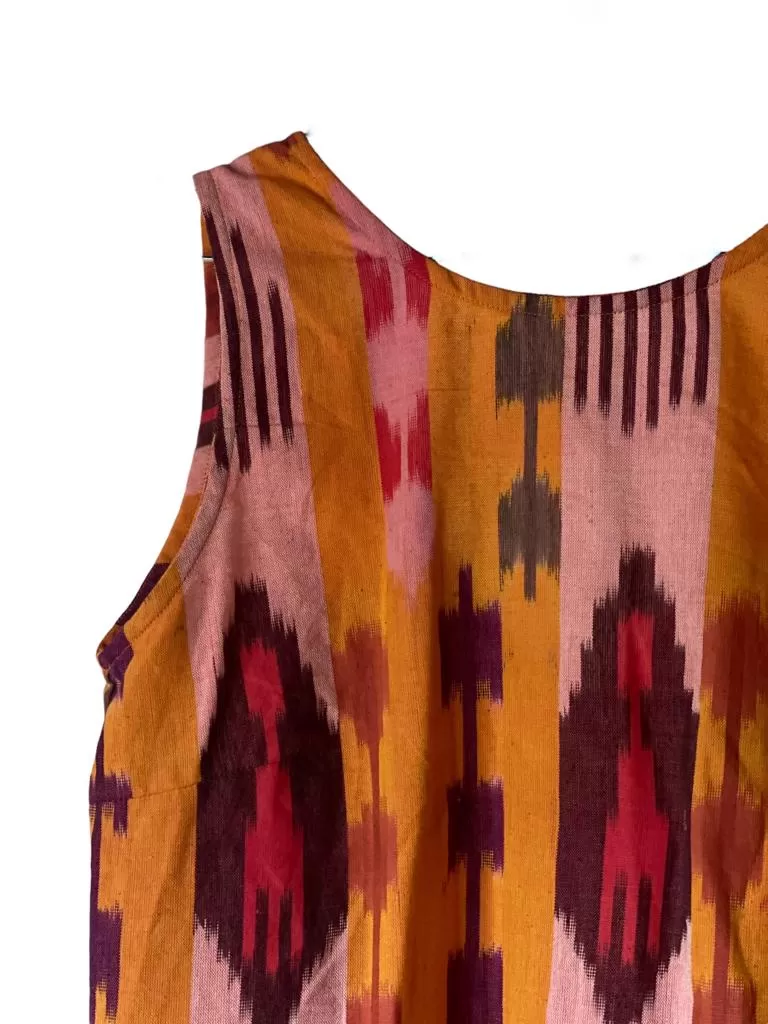 Ikat Cotton Back V Dress