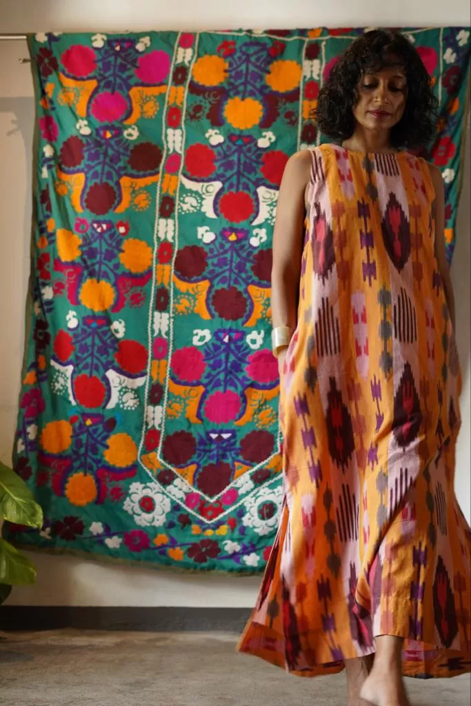 Ikat Cotton Back V Dress