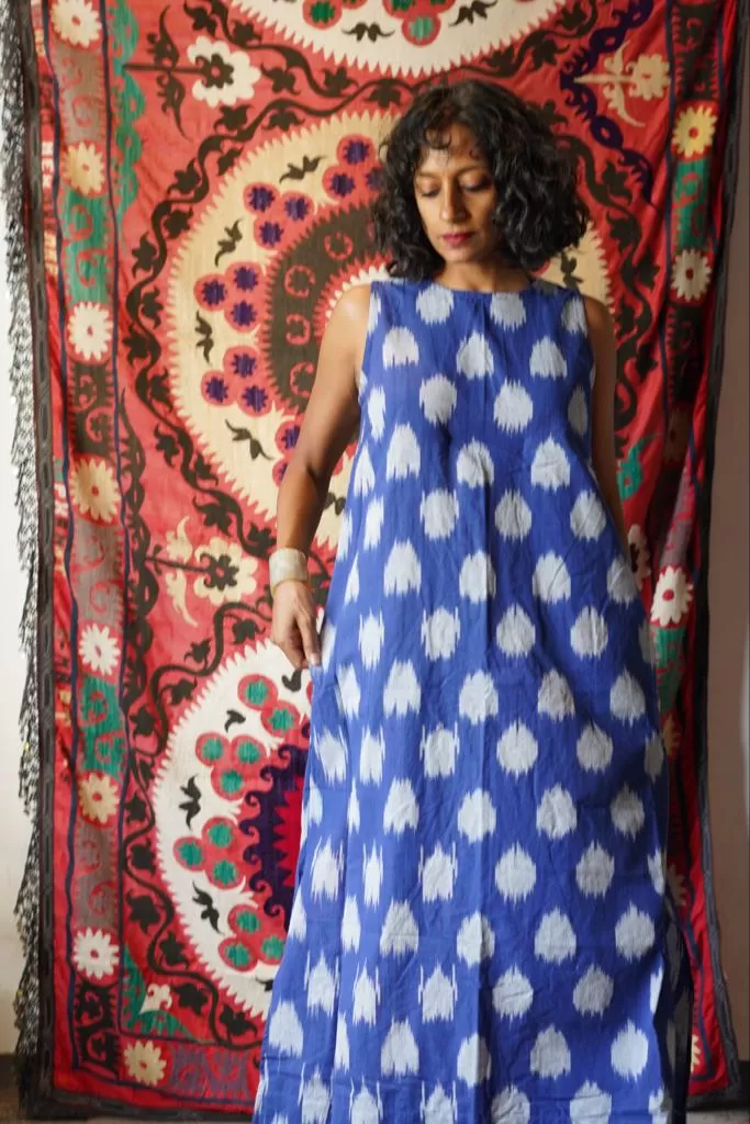 Ikat Cotton Back V Dress