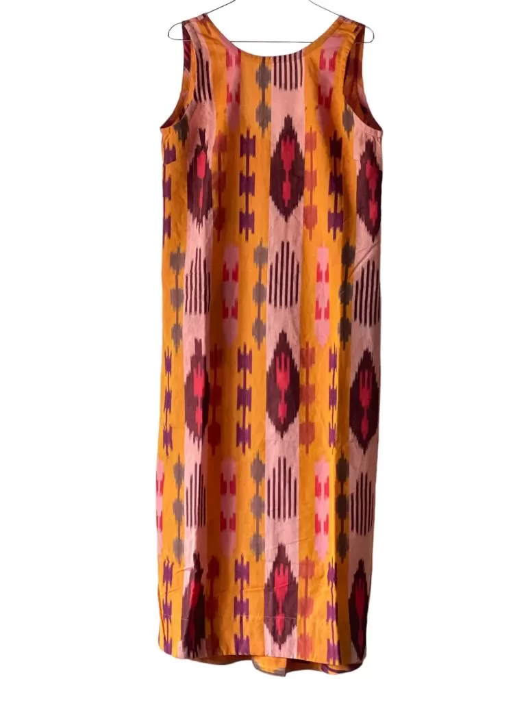 Ikat Cotton Back V Dress