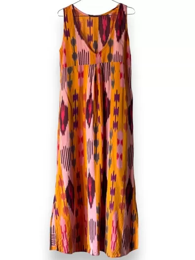 Ikat Cotton Back V Dress