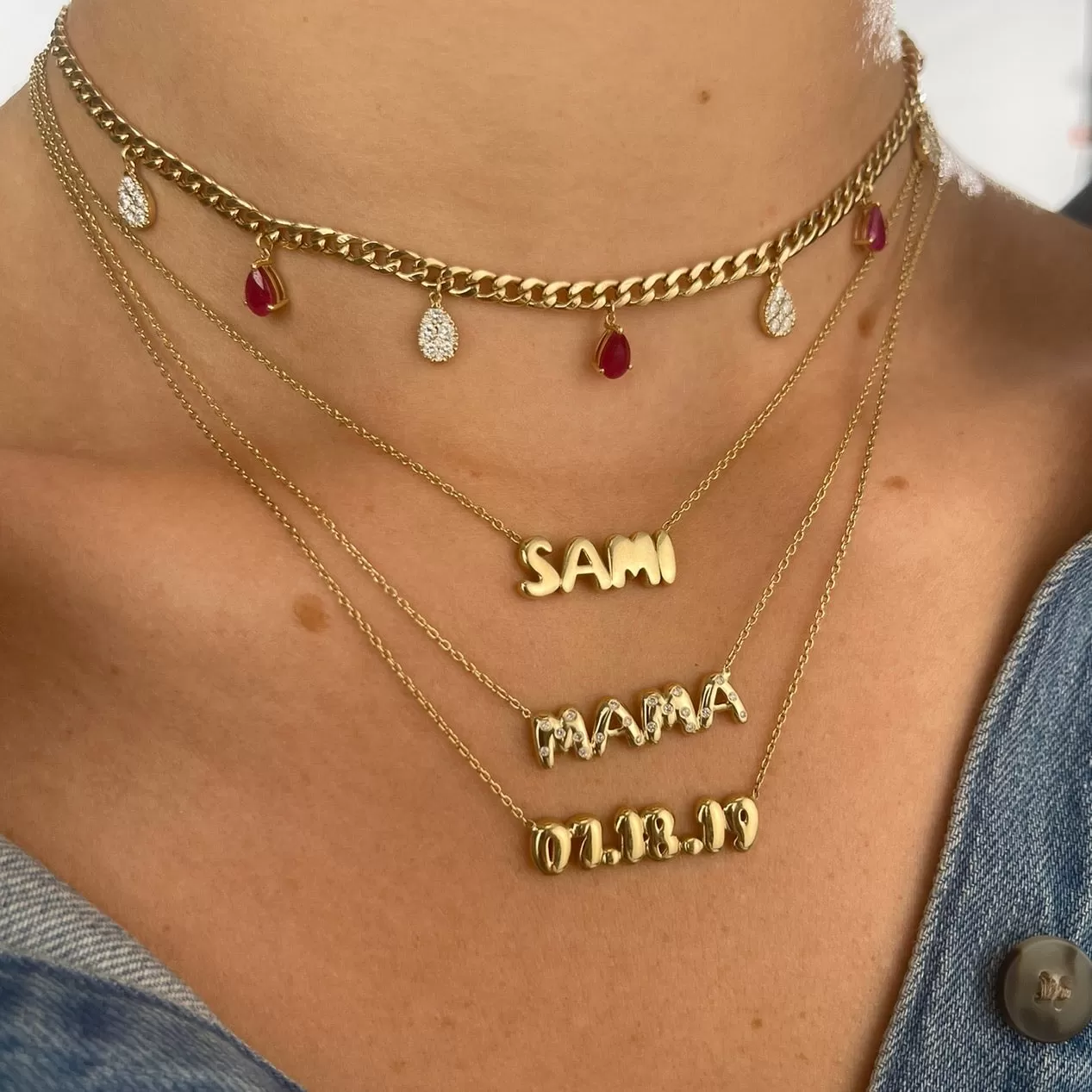 Inlay Diamond Helium Solid Name Necklace