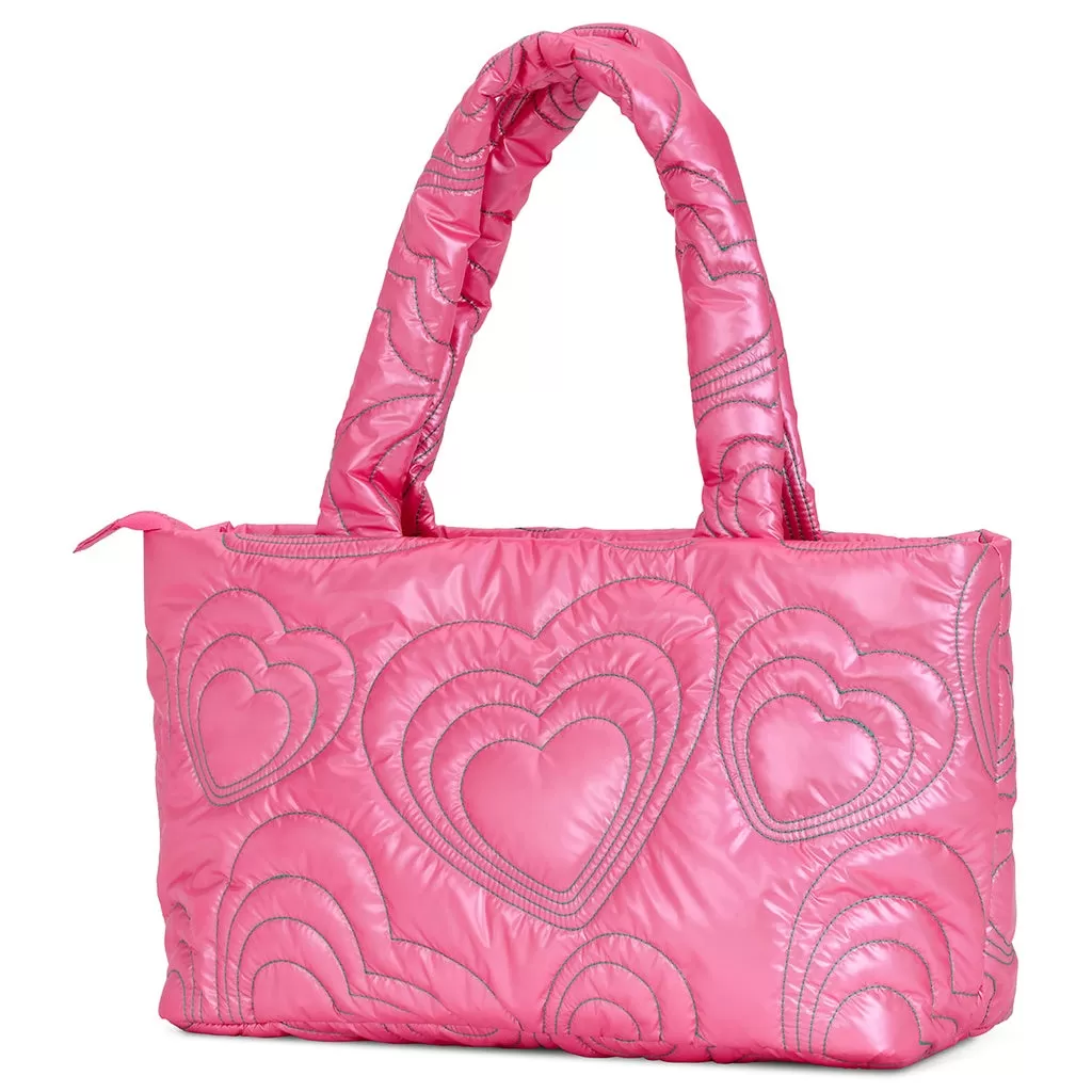 Iscream Pink Shining Heart Puffy Overnight Bag