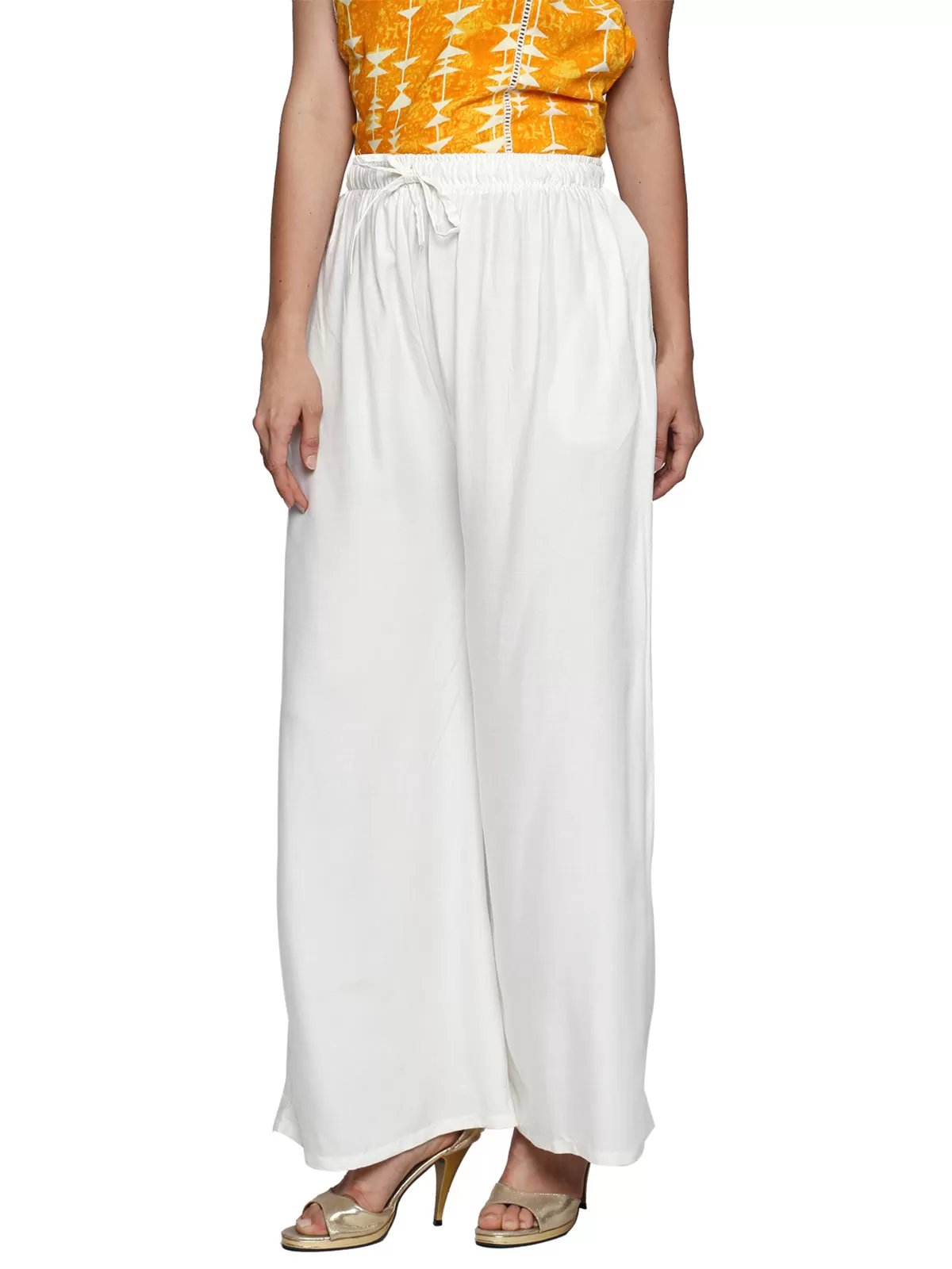 Ishin Rayon White Solid Flared Women's Palazzo