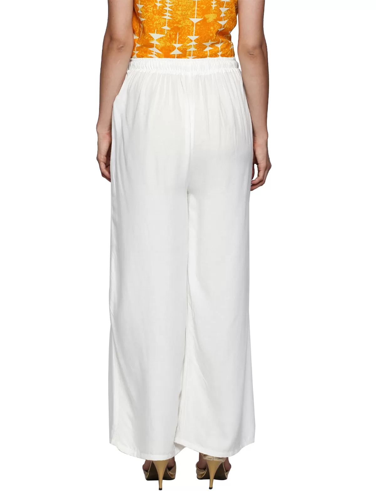 Ishin Rayon White Solid Flared Women's Palazzo