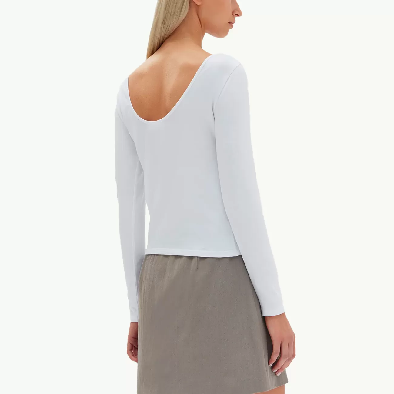 Jade Scoop Back Long Sleeve Top - White