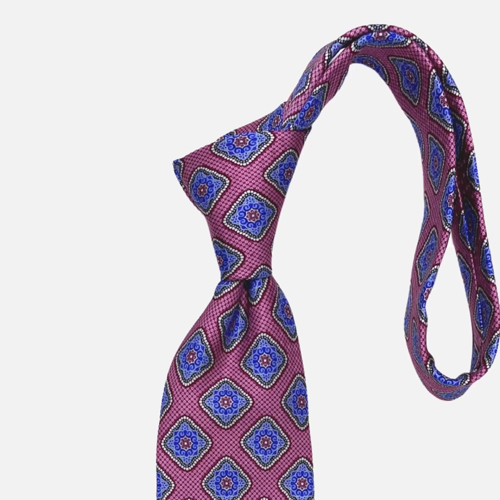 JZ Richards Medallion Silk Tie - Pink and Blue Elegance with Gray and Silver Accents - 100% Handmade in the USA