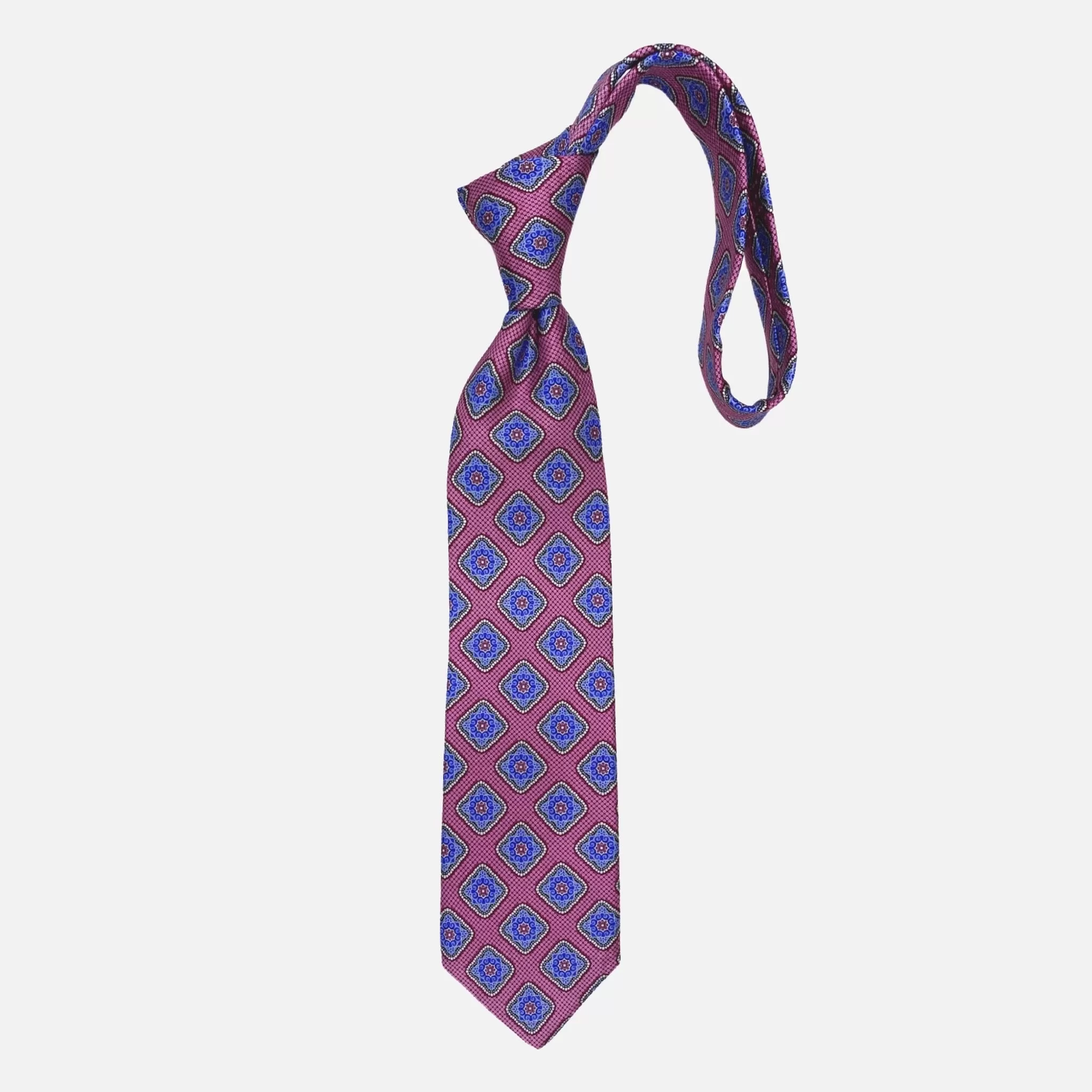 JZ Richards Medallion Silk Tie - Pink and Blue Elegance with Gray and Silver Accents - 100% Handmade in the USA