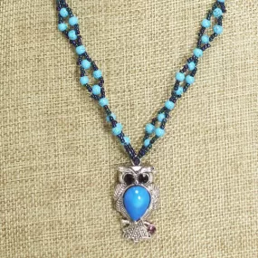 Kacy Owl Charm Beaded Pendant Necklace