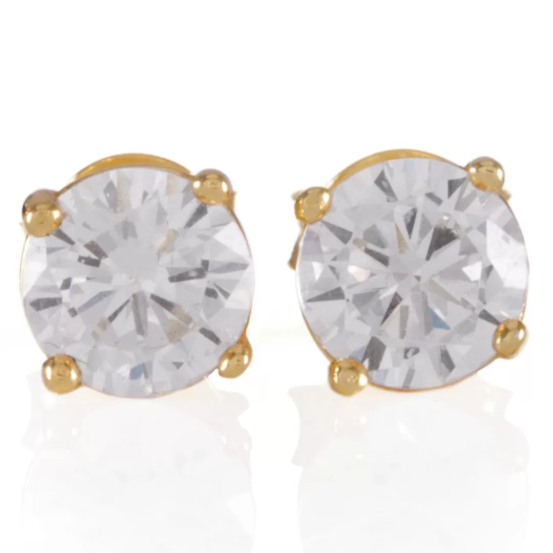 King Ice Brilliant Cut Gold Stud Earrings